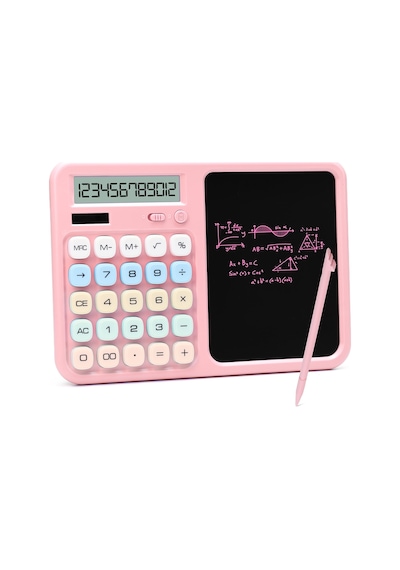 Lcd Ekran Yazı Tahtalı Hesap Makinesi 12 Haneli Tabletli Hesap Makinesi Pastel Pembe