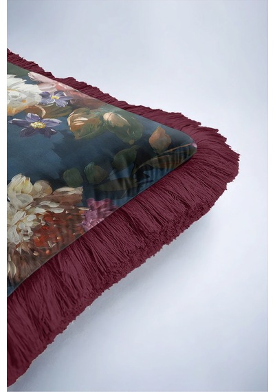 Çiçek Motifli Şakayık Saçaklı Yastık Kılıfı - Romantik Floral Lacivert Bordo Püsküllü Kırlent Kılıfı Puslu Vadi Nova Çiçek Motifli Şakayık Saçaklı Yastık Kılıfı - Romantik Floral Lacivert Bordo Püsküllü Kırlent Kılıfı Puslu Vadi Nova