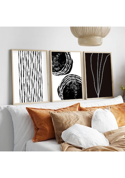 Huhuli Ahşap Çerçeveli 3 Lü Modern Tablo Huhu240