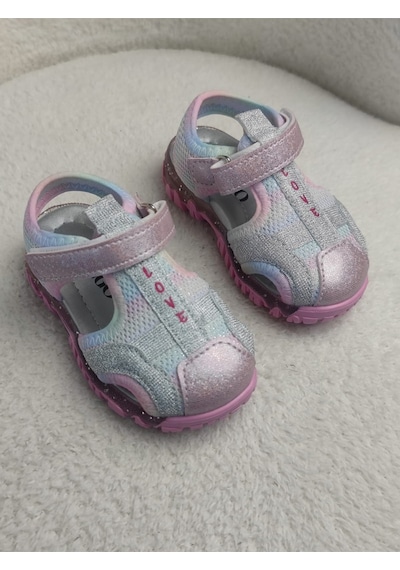 Muggo Slyvester Günlük Önü Kapalı Cırtlı Unisex Çocuk Sandalet Pudra
