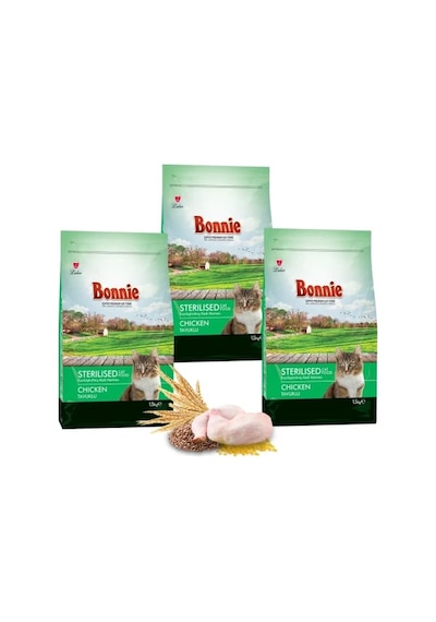 Bonnie Kısırlaştırılmış Tavuklu Kedi Maması 1,5 Kg X 3 Adet