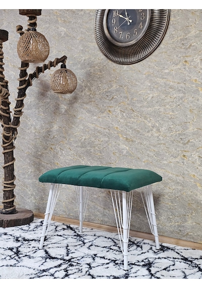 Zafir Metal Beyaz Tel Ayaklı 60 Cm Puf Bench - Puf - Bench - Oturak - Mutfak Oturağı - Antre Oturağı Yeşil