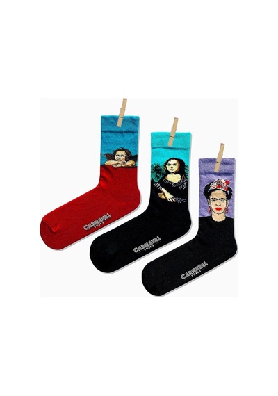 Carnaval Socks 3'lü Tablo Desenli Renkli Çorap Çok Renkli