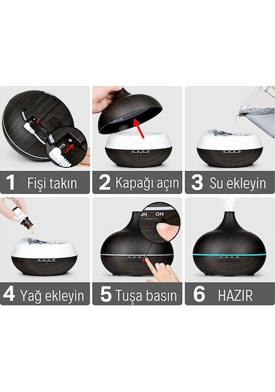 Uzaktan Kumandalı 550 Ml Aroma Difüzörü Ultrasonik Hava Nemlendirici 7 Renk Led
