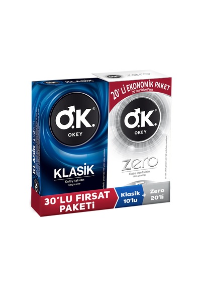 Okey Klasik Prezervatif 10'lu + Zero Prezervatif 20'li
