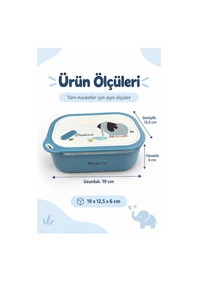 2 Bölmeli Yemek Termosu - Mavi Fil Desenli Beslenme Kabı - 1000 Ml, Sızdırmaz, Kaşıklı, Paslanmaz Çelik