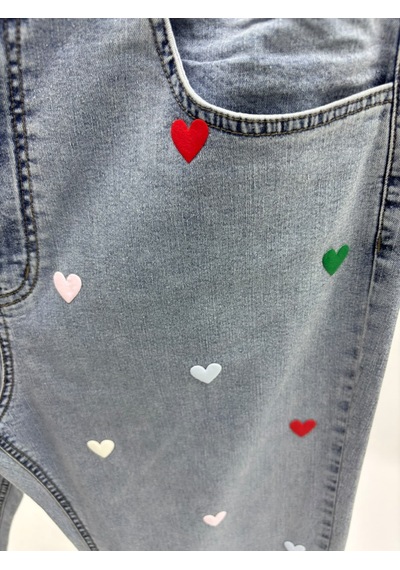Zanessi Fashıon Büyük Beden Fermuarlı Kalp Baskılı Denim Kadın Pantolon Mavi