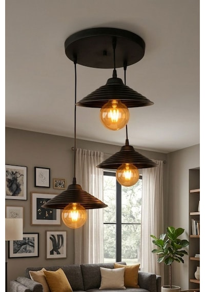 LumiaLighting Zen Model Siyah 3"lü Yemek Masası Oturma Çocuk Yatak Odası Modern Ledli Avize