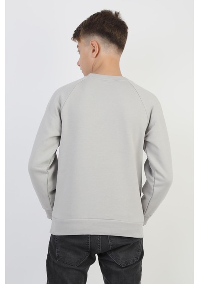 Kanguru Cepli Baskılı Detaylı Erkek Çocuk Sweatshirt-90881 Gri