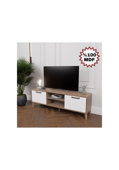 Tamamı Mdf Kaman Ceviz 136 Cm Tv Ünitesi Beyaz