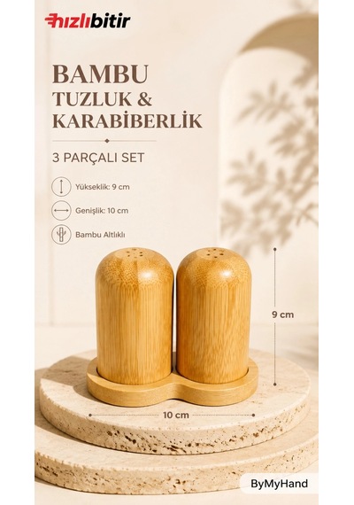 Bymyhand Stantlı Bambu Tuzluk Ve Karabiberlik 2'li Set Ahşap