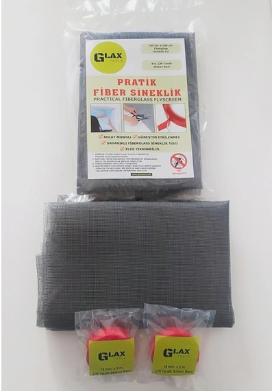 Pencere Sinekliği Pratik Hazır Fiber Sineklik 100cm X 130cm + 4 Metre Çift Taraflı Silikon Bant