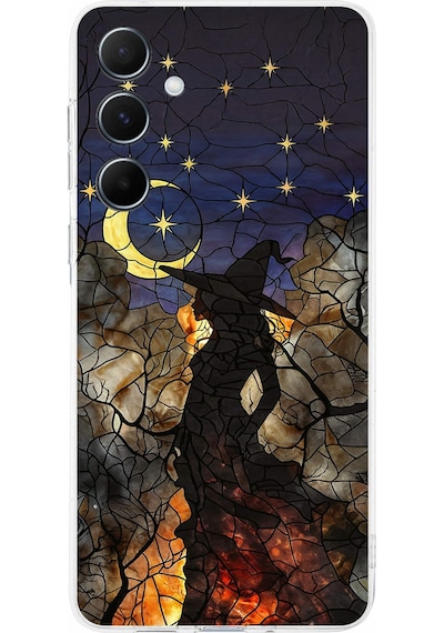 Printify Samsung Galaxy A56 İle Uyumlu Vitray Cadı Saati Tasarımlı Şeffaf Silikon Kılıf Şeffaf
