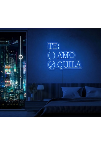 Te:amo/quıla Yazılı Ve Şekilli Neon Tabela Mavi
