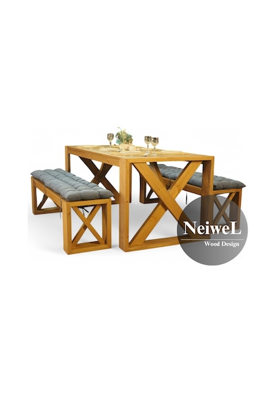 Neiwel Garden Mora Doğal Ahşap Bahçe Yemek Masası-70-140 Açık Ceviz