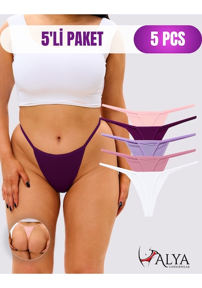 Alya Underwear Kadın Ipli Tanga Külotlar - 5 Li Paket Sarı, Mor, Mint, Somon,mavi 1301p Çok Renkli P25