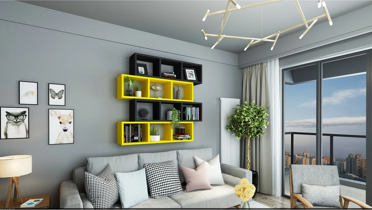 Kitaplık Lux Yatay Duvar Rafı Sarı Siyah 4 Lü Takım Sarı Siyah