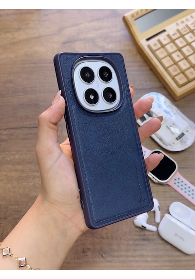 Redmi Note 14 Pro 5g Uyumlu Premium Deri Dokulu Darbelere Karşı Dayanıklı Nazal Silikon Kılıf Lacivert