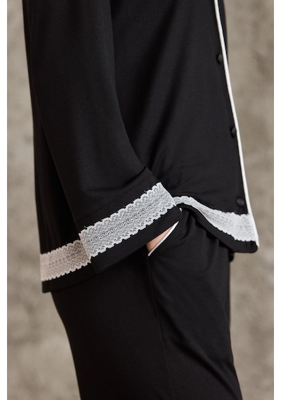 Pierre Cardin Saten Pijama Takımı 2200 Siyah Siyah