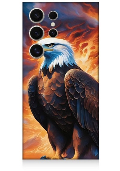 Samsung Galaxy S24 Ultra Uyumlu Siyah Beyaz Kartal Desenli Silikon Kılıf