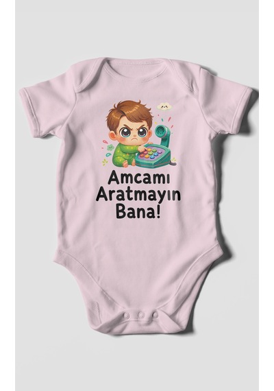 Morivokids Amcamı Aratmayın Bana Kısa Kollu Bebek Body %100 Pamuk Bebe Pembe