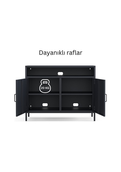 Pera Tv Ünitesi, Tv Dolabı,2 Kapaklı, Açık Raflı 100,50 X 40 X 79,50 Cm Ral 7016 Antrasit Pera Tv Ünitesi, Tv Dolabı,2 Kapaklı, Açık Raflı 100,50 X 40 X 79,50 Cm Ral 7016 Antrasit