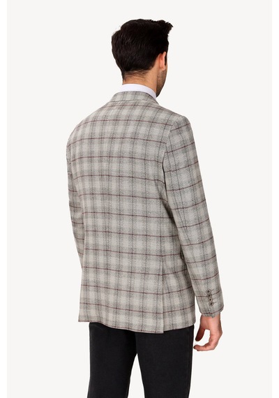 Erkek Gri Regular Fit Ekose Ceket