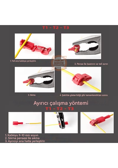 T Tipi Sıkma Hızlı Takılabilir Sıyırmasız Kablo Ekleme Terminali Seti 120 Parça Kutulu