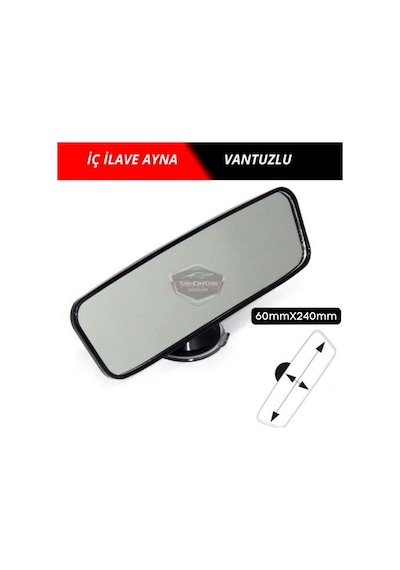 Her Araca Uyumlu Siyah Çerçeveli Dikiz Aynası 60 Mm X 240 Mm Vantuzlu İç İlave Ayna 00 Şüscaroto Aksesuar