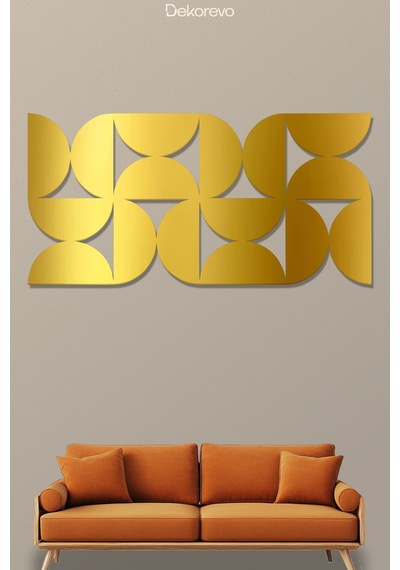 Minimalist Ritim Dekoratif Geometrik Desenli Metal Duvar Tablosu - Metal Duvar Sanatı - Altın - 75 X 50 Cm