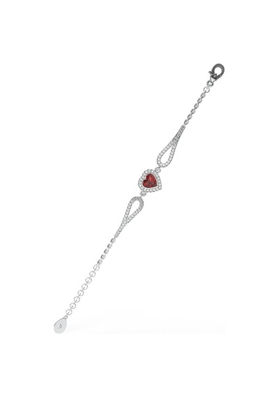 Roza Silver 925 Ayar Lal Taşlı Rodyum Pırlanta Görünümlü Kalp Gümüş Bileklik Rb10059 Gümüş