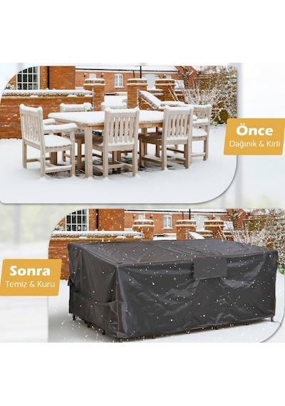 Haegs Su Geçirmez Dış Mekan Masa Ve Sandalye Koruma Kılıfı Bahçe Mobilyası Örtüsü 150 x 90 x 74 CM Siyah