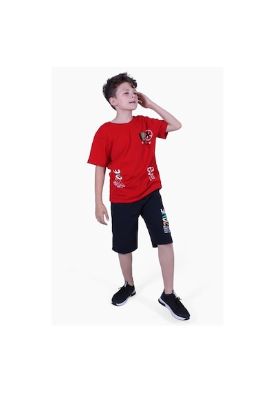 Fyk Kids Zone Yazı Baskılı Erkek Çocuk Yazlık Takım Kırmızı