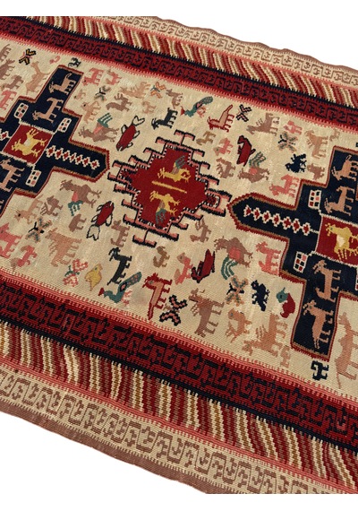 El Dokuma Sıfır İran Şiraz Kilimi 102x160 Krem Yün İnce Kilim