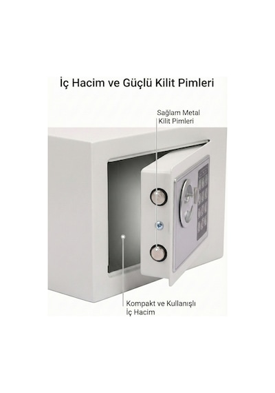 4berry Dijital Şifreli Elektronik Kasa Metal Gövdeli, Duvara Sabitlenebilir Güvenlik Kasası - Beyaz
