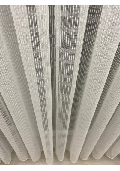 4002 Kendinden Desenli Modern Ekru Tül Perde 1/3 Sık Pileli Ekru