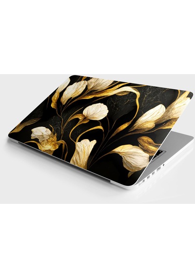Laptop Sticker Bilgisayar Notebook Pc Kaplama Etiketi Altın Siyah Çiçek