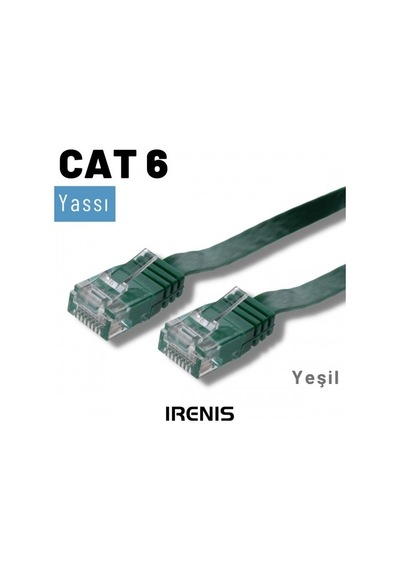 Irenis CAT6 Kablo Yassı Ethernet Network Lan Ağ İnternet Kablosu 1 M Yeşil