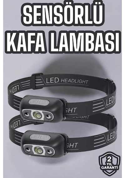 Kafa Lambası Kamp Lambası Led Işık Şarjlı Ayarlanabilir Siyah