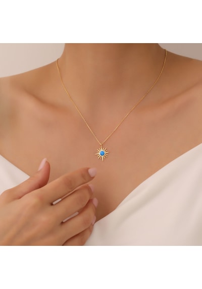 Vaoov 925 Ayar Gümüş Mavi Opal Taşlı Kutup Yıldızı Gold Kolye