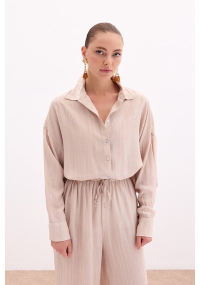 Sateen Salaş Gömlek - Bej-136105 Bej