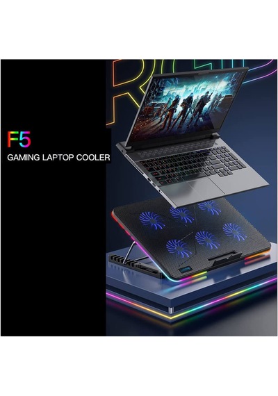 Oyuncu RGB Ledli Notebook Soğutucu Stand 6 Fanlı Yükseklik Ayarlı