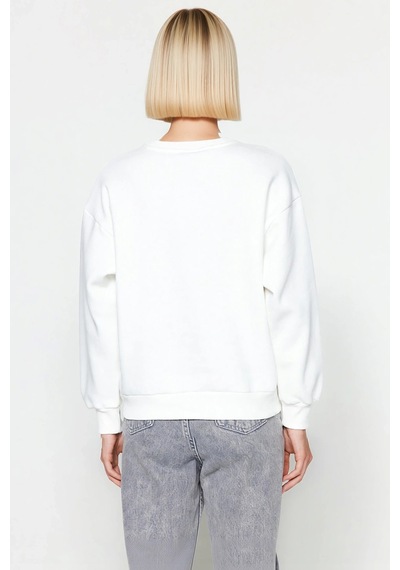 Benerly Kadın Bisiklet Yaka Düşük Kol Regular Kalıp Örme Sweatshirt Fonks Ekru