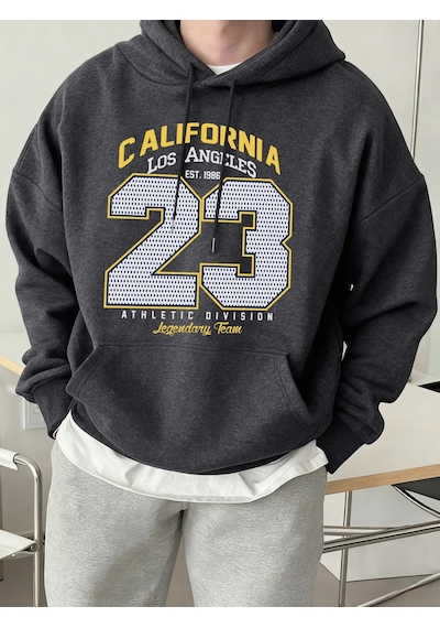 Tarzsokak California Athletic Division Number 23 Baskılı Hoody Erkek Sokak Stili Yumuşak Sweatshirtler Antrasit