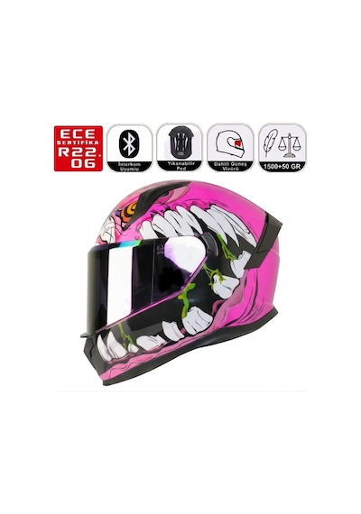 M910 Lady Horus Motosiklet Kaskı Güneş Vizörlü Full Face Kadın Kask Çok Renkli