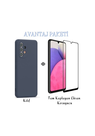 Samsung Galaxy Uyumlu A33 5g Esnek Dayanıklı Soft Tasarım Kılıf Ve Tam Kaplayan Ekran Koruyucu Col177964-lacivert