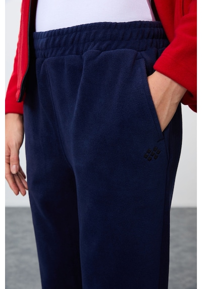 Tommy Life Kırmızı-lacivert Kalın Yumuşak Dokulu Dik Yaka Oversize Nakışlı Polar Kadın Eşofman Takım -95339 Kırmızı - Lacivert