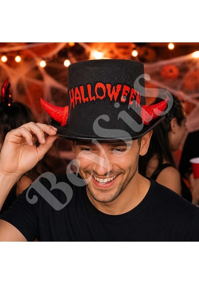 Beysüs Halloween Cadılar Bayramı Şapka Siyah Halloween Yazılı Tüm Yaşlar