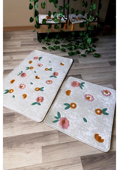Dijital Baskı Kaymaz Taban Yıkanabilir 2'li Punch Banyo Paspas Takımı Pcp002 Renkli