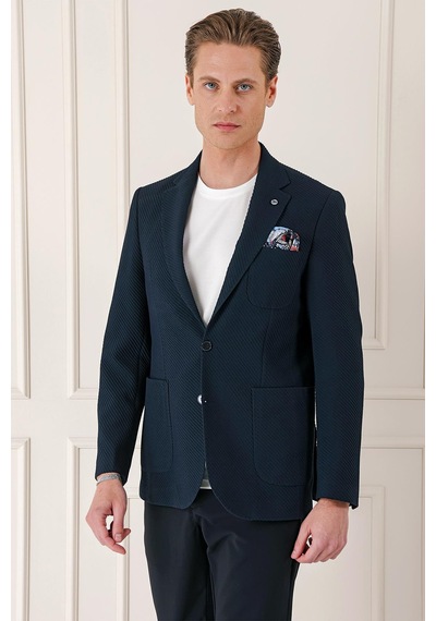 Efor Comfort Fit Torba Cep Şeritli Dokuma Pamuk Casual Lacivert Ceket C 670 Lacivert